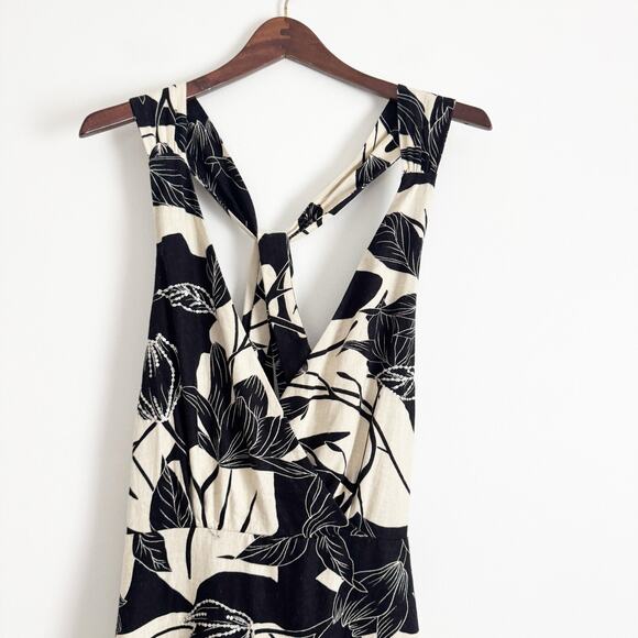 ABERCROMBIE Linen Floral Wrap Open Back Mini Dress Black White XL Petite - Picture 5 of 11